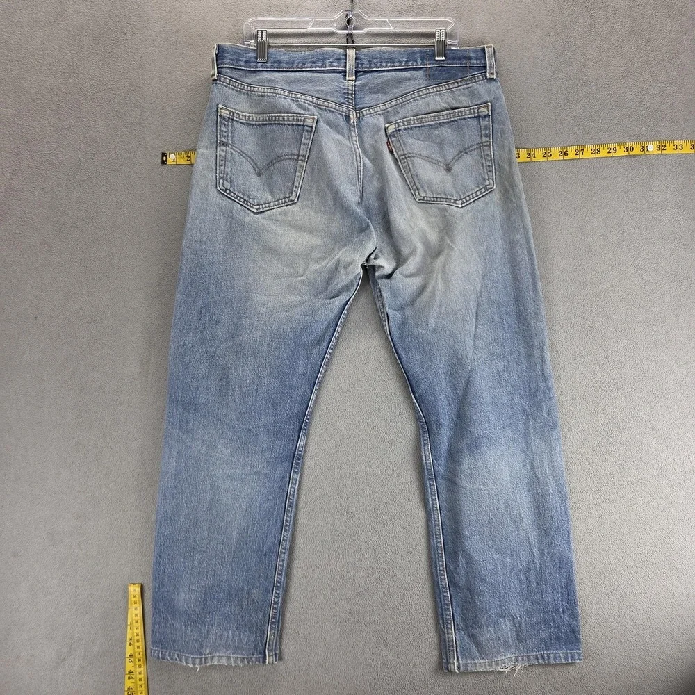 Vintage Levis 501 Jeans Mens Blue Straight Button Fly USA Altered Hem Fits 36x27